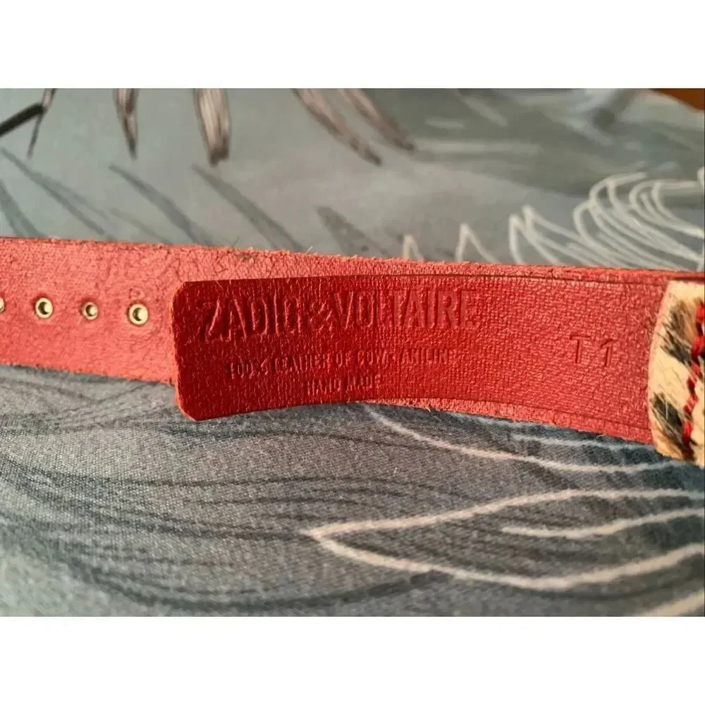 Zadig & Voltaire pony hair & leather leopard print stud HAND MADE Belt sz L